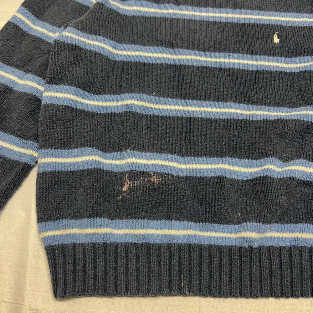 Polo Ralph Lauren Mens XL Blue Striped 100% Cotton Crewneck Sweater Pony Logo